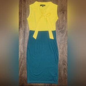 Color Block Yellow and Deep Teal Mini Dress